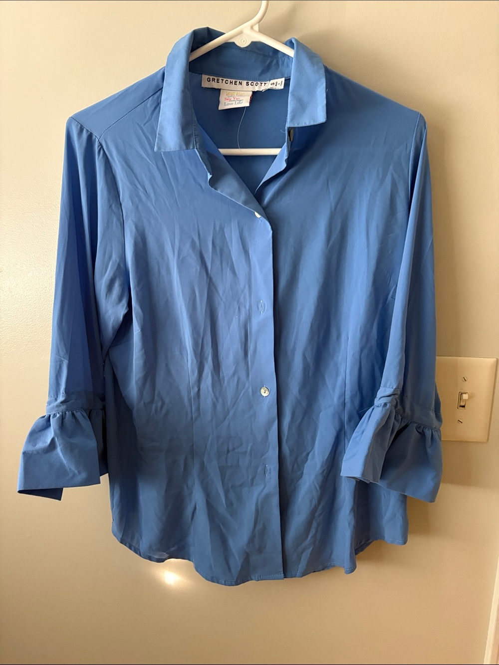 Gretchen Scott Designs Periwinkle Blue Ruffle-Sleeve Button Down Shirt